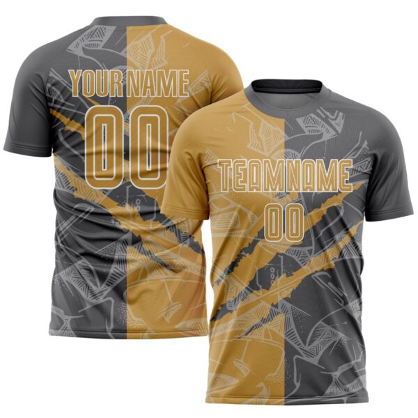Benutzerdefinierte Graffiti Muster Alt Gold-Stahl Grau Scratch Sublimation Fußball Uniform Jersey – Bild 1