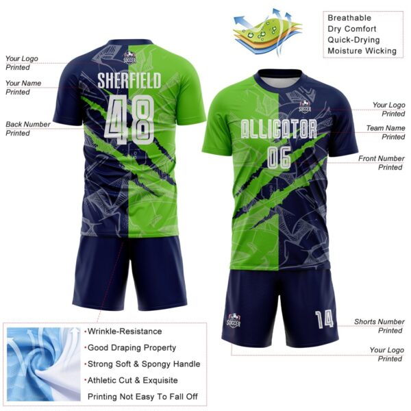 Benutzerdefinierte Graffiti Muster Aurora Grün-Navy Scratch Sublimation Fußball Uniform Jersey – Bild 5