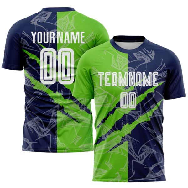 Benutzerdefinierte Graffiti Muster Aurora Grün-Navy Scratch Sublimation Fußball Uniform Jersey – Bild 1
