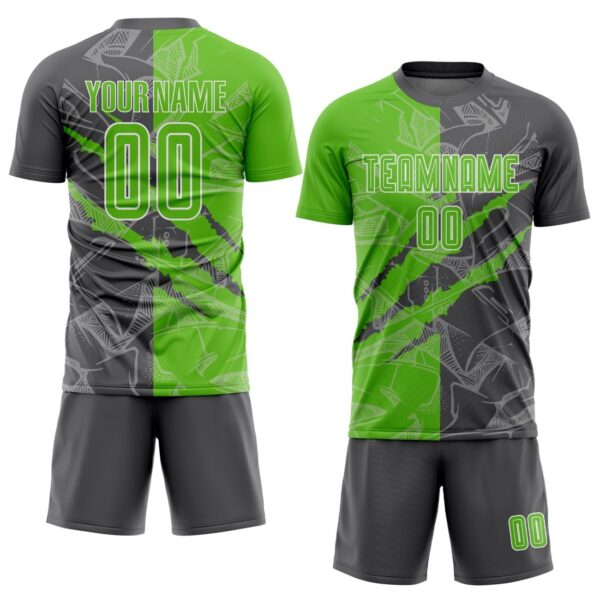 Benutzerdefinierte Graffiti Muster Aurora Grün-Stahl Grau Scratch Sublimation Fußball Uniform Jersey – Bild 2