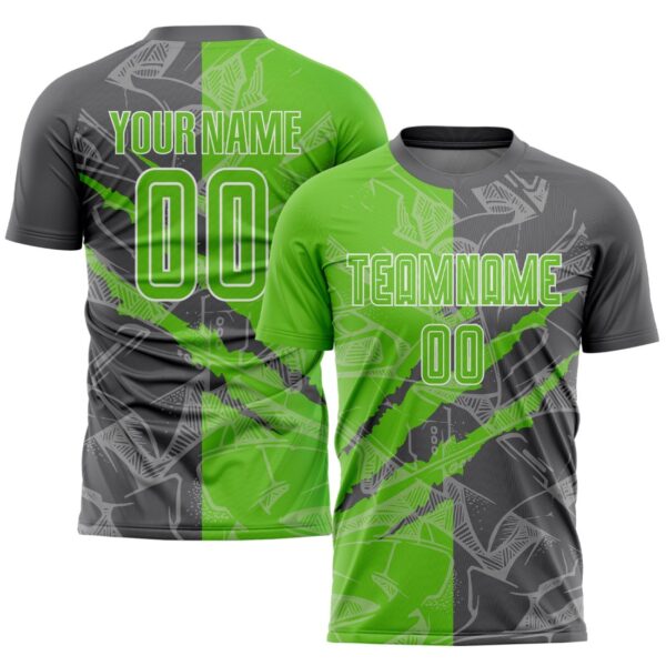 Benutzerdefinierte Graffiti Muster Aurora Grün-Stahl Grau Scratch Sublimation Fußball Uniform Jersey – Bild 1