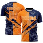 Benutzerdefinierte Graffiti Muster Bay Orange-Navy Scratch Sublimation Fußball Uniform Trikot