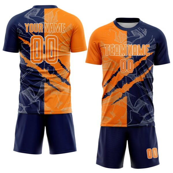Benutzerdefinierte Graffiti Muster Bay Orange-Navy Scratch Sublimation Fußball Uniform Trikot – Bild 2