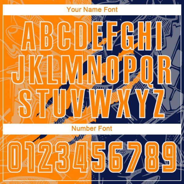 Benutzerdefinierte Graffiti Muster Bay Orange-Navy Scratch Sublimation Fußball Uniform Trikot – Bild 3