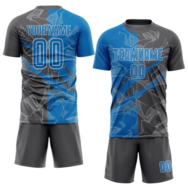 Benutzerdefinierte Graffiti Muster Blau-Stahl Grau Scratch Sublimation Fußball Uniform Jersey – Bild 2