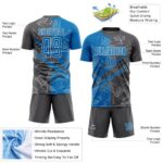 Benutzerdefinierte Graffiti Muster Blau-Stahl Grau Scratch Sublimation Fußball Uniform Jersey – Bild 5