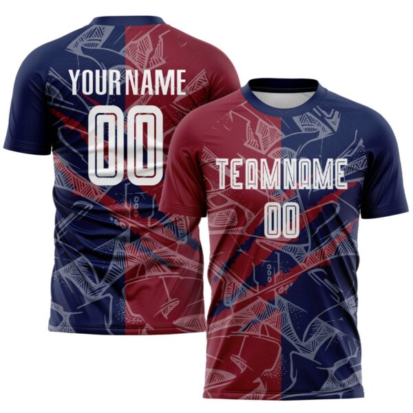 Benutzerdefinierte Graffiti Muster Crimson-Navy Scratch Sublimation Fußball Uniform Jersey – Bild 1