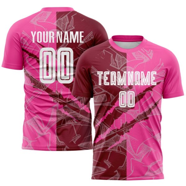 Benutzerdefinierte Graffiti Muster Crimson-Pink Scratch Sublimation Fußball Uniform Jersey – Bild 1