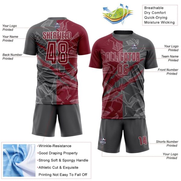 Benutzerdefinierte Graffiti Muster Crimson-Steel Grau Scratch Sublimation Fußball Uniform Jersey – Bild 5