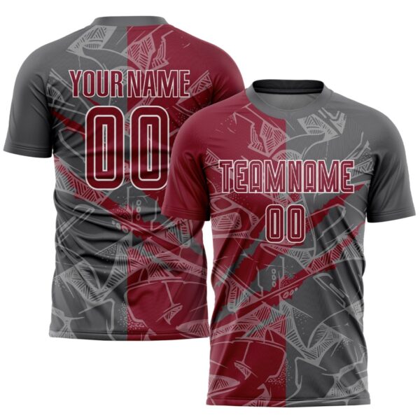 Benutzerdefinierte Graffiti Muster Crimson-Steel Grau Scratch Sublimation Fußball Uniform Jersey – Bild 1