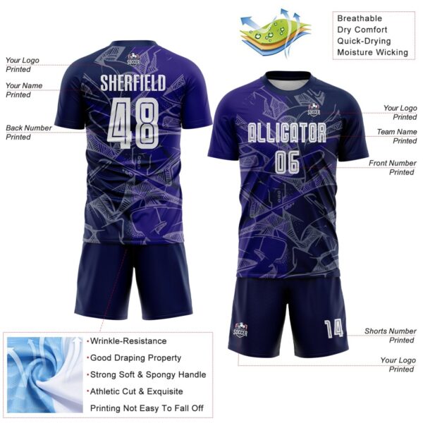 Benutzerdefinierte Graffiti Muster Dunkel Lila-Navy Scratch Sublimation Fußball Uniform Jersey – Bild 4