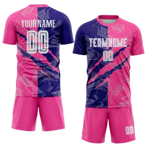 Benutzerdefinierte Graffiti Muster Dunkel Lila-Rosa Scratch Sublimation Fußball Uniform Jersey – Bild 2