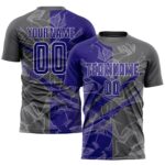 Benutzerdefinierte Graffiti Muster Dunkel Lila-Stahl Grau Scratch Sublimation Fußball Uniform Jersey
