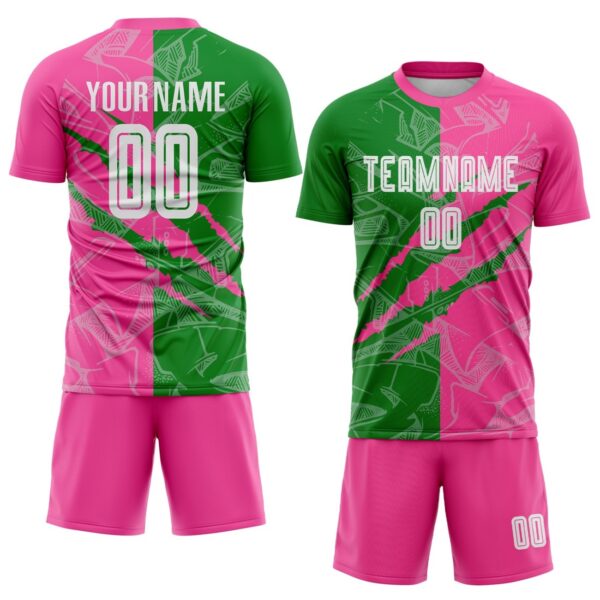 Benutzerdefinierte Graffiti Muster Gras Grün-Rosa Scratch Sublimation Fußball Uniform Jersey – Bild 2