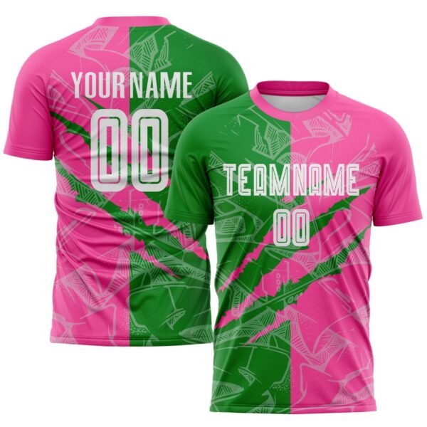 Benutzerdefinierte Graffiti Muster Gras Grün-Rosa Scratch Sublimation Fußball Uniform Jersey – Bild 1