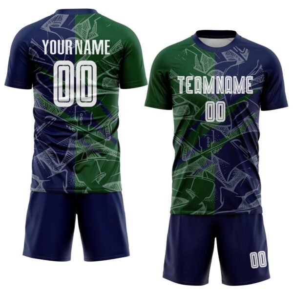 Benutzerdefinierte Graffiti Muster Grün-Navy Scratch Sublimation Fußball Uniform Trikot – Bild 2