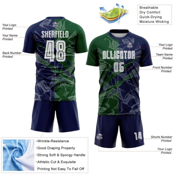 Benutzerdefinierte Graffiti Muster Grün-Navy Scratch Sublimation Fußball Uniform Trikot – Bild 4