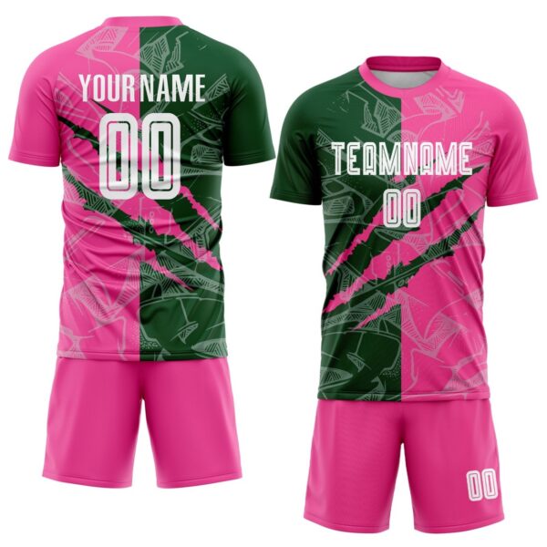 Benutzerdefinierte Graffiti Muster Grün-Rosa Scratch Sublimation Fußball Uniform Jersey – Bild 2