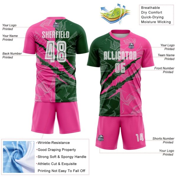 Benutzerdefinierte Graffiti Muster Grün-Rosa Scratch Sublimation Fußball Uniform Jersey – Bild 5