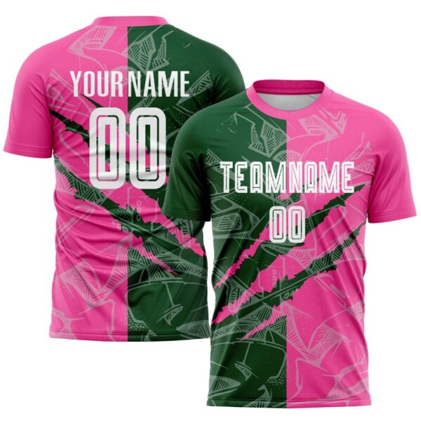 Benutzerdefinierte Graffiti Muster Grün-Rosa Scratch Sublimation Fußball Uniform Jersey – Bild 1
