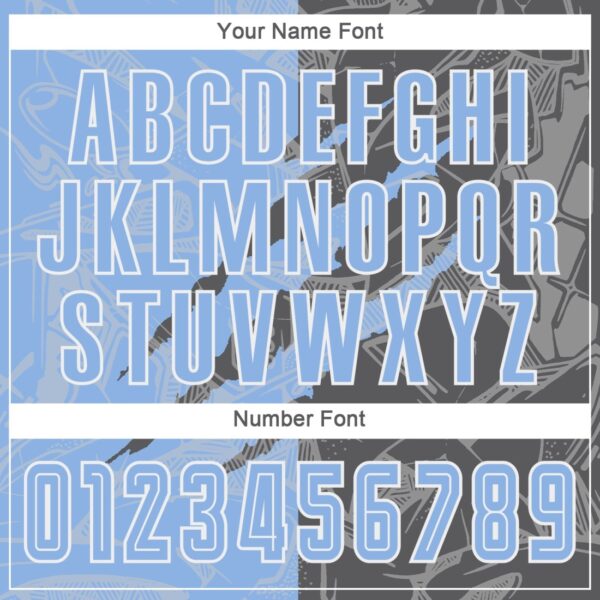 Benutzerdefinierte Graffiti Muster Hellblau-Stahlgrau Scratch Sublimation Fußball Uniform Jersey – Bild 3