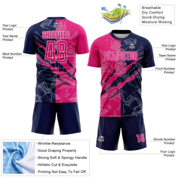 Benutzerdefinierte Graffiti Muster Hot Pink-Navy Scratch Sublimation Fußball Uniform Jersey – Bild 4