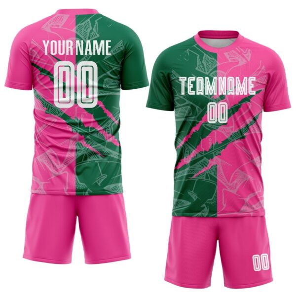 Benutzerdefinierte Graffiti Muster Kelly Grün-Pink Scratch Sublimation Fußball Uniform Jersey – Bild 2