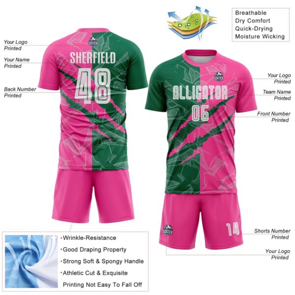 Benutzerdefinierte Graffiti Muster Kelly Grün-Pink Scratch Sublimation Fußball Uniform Jersey – Bild 5