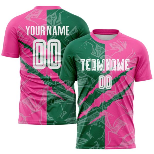 Benutzerdefinierte Graffiti Muster Kelly Grün-Pink Scratch Sublimation Fußball Uniform Jersey – Bild 1