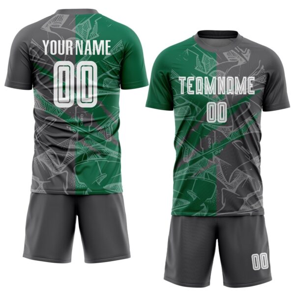 Benutzerdefinierte Graffiti Muster Kelly Grün-Stahl Grau Scratch Sublimation Fußball Uniform Jersey – Bild 2