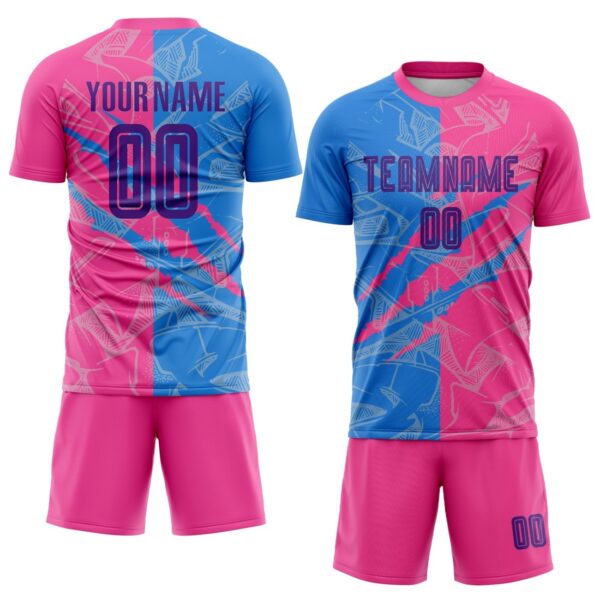 Benutzerdefinierte Graffiti Muster Lila Pulver Blau-Rosa Scratch Sublimation Fußball Uniform Jersey – Bild 2