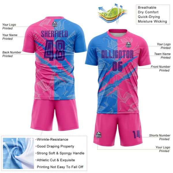 Benutzerdefinierte Graffiti Muster Lila Pulver Blau-Rosa Scratch Sublimation Fußball Uniform Jersey – Bild 4