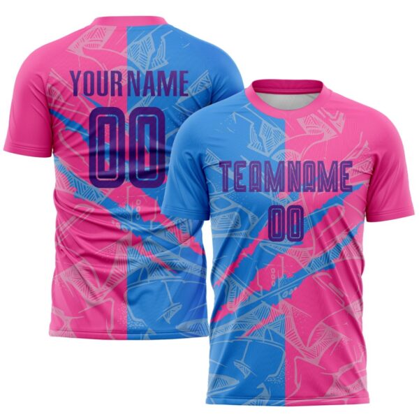 Benutzerdefinierte Graffiti Muster Lila Pulver Blau-Rosa Scratch Sublimation Fußball Uniform Jersey – Bild 1