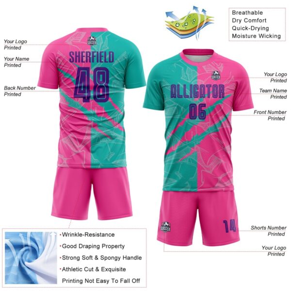 Benutzerdefinierte Graffiti Muster Lila Teal-Pink Scratch Sublimation Fußball Uniform Jersey – Bild 4