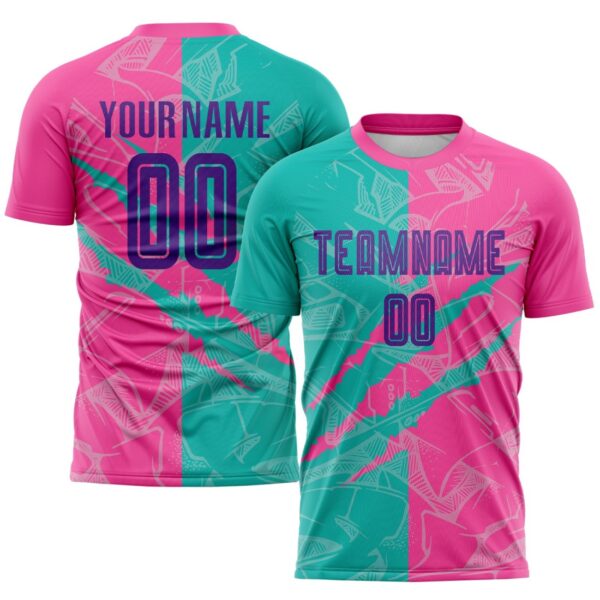 Benutzerdefinierte Graffiti Muster Lila Teal-Pink Scratch Sublimation Fußball Uniform Jersey – Bild 1