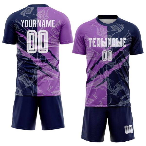 Benutzerdefinierte Graffiti Muster Medium Lila-Navy Scratch Sublimation Fußball Uniform Trikot – Bild 2