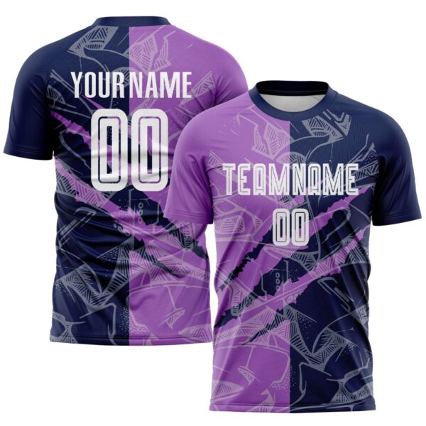 Benutzerdefinierte Graffiti Muster Medium Lila-Navy Scratch Sublimation Fußball Uniform Trikot – Bild 1