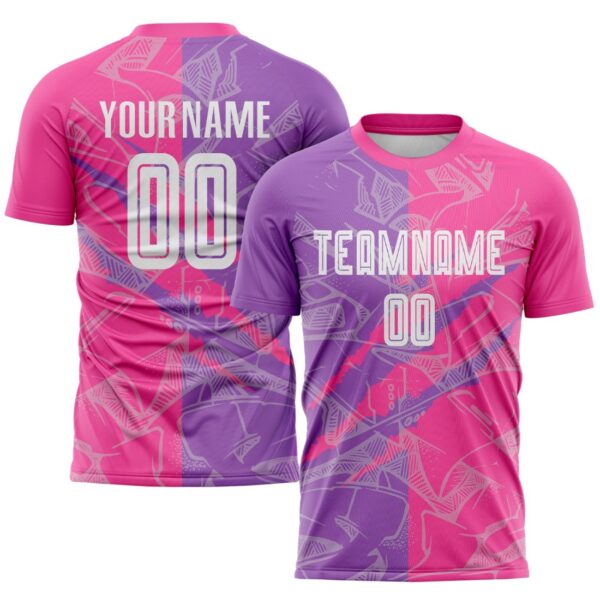 Benutzerdefinierte Graffiti Muster Medium Lila-Pink Scratch Sublimation Fußball Uniform Trikot – Bild 1