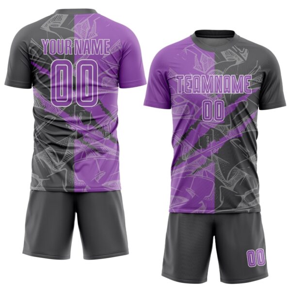 Benutzerdefinierte Graffiti Muster Medium Lila-Stahl Grau Scratch Sublimation Fußball Uniform Jersey – Bild 2