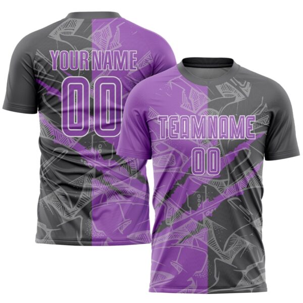 Benutzerdefinierte Graffiti Muster Medium Lila-Stahl Grau Scratch Sublimation Fußball Uniform Jersey – Bild 1