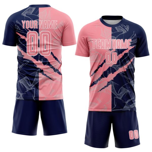 Benutzerdefinierte Graffiti Muster Medium Rosa-Navy Scratch Sublimation Fußball Uniform Trikot – Bild 2