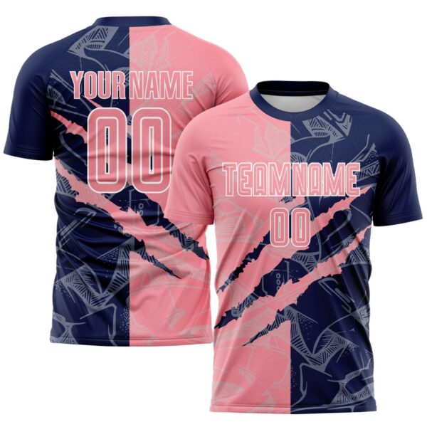 Benutzerdefinierte Graffiti Muster Medium Rosa-Navy Scratch Sublimation Fußball Uniform Trikot – Bild 1