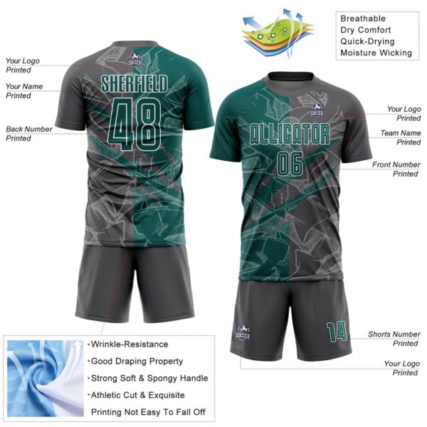 Benutzerdefinierte Graffiti Muster Mitternacht Grün-Stahl Grau Scratch Sublimation Fußball Uniform Jersey – Bild 5