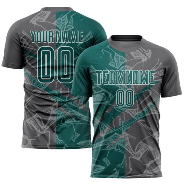 Benutzerdefinierte Graffiti Muster Mitternacht Grün-Stahl Grau Scratch Sublimation Fußball Uniform Jersey – Bild 1