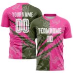 Benutzerdefinierte Graffiti Muster Oliv-Pink Scratch Sublimation Fußball Uniform Trikot