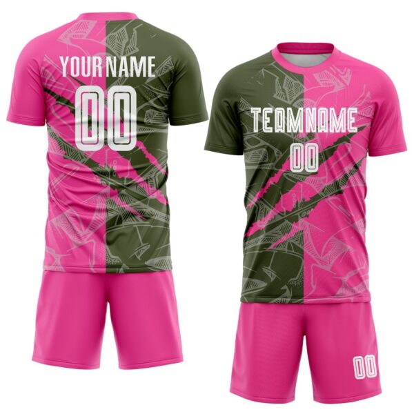 Benutzerdefinierte Graffiti Muster Oliv-Pink Scratch Sublimation Fußball Uniform Trikot – Bild 2