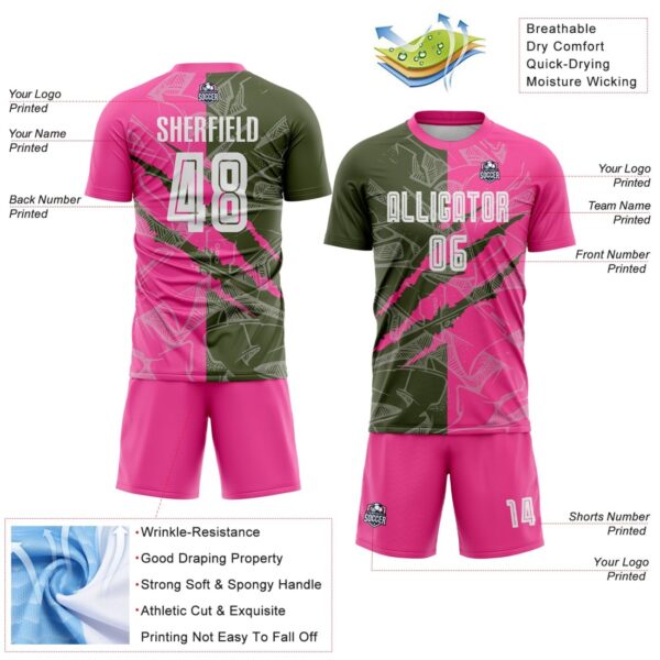 Benutzerdefinierte Graffiti Muster Oliv-Pink Scratch Sublimation Fußball Uniform Trikot – Bild 5