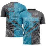 Benutzerdefinierte Graffiti Muster Panther Blau-Stahl Grau Scratch Sublimation Fußball Uniform Jersey
