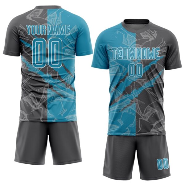 Benutzerdefinierte Graffiti Muster Panther Blau-Stahl Grau Scratch Sublimation Fußball Uniform Jersey – Bild 2