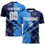 Benutzerdefinierte Graffiti Muster Pulver Blau-Navy Scratch Sublimation Fußball Uniform Jersey